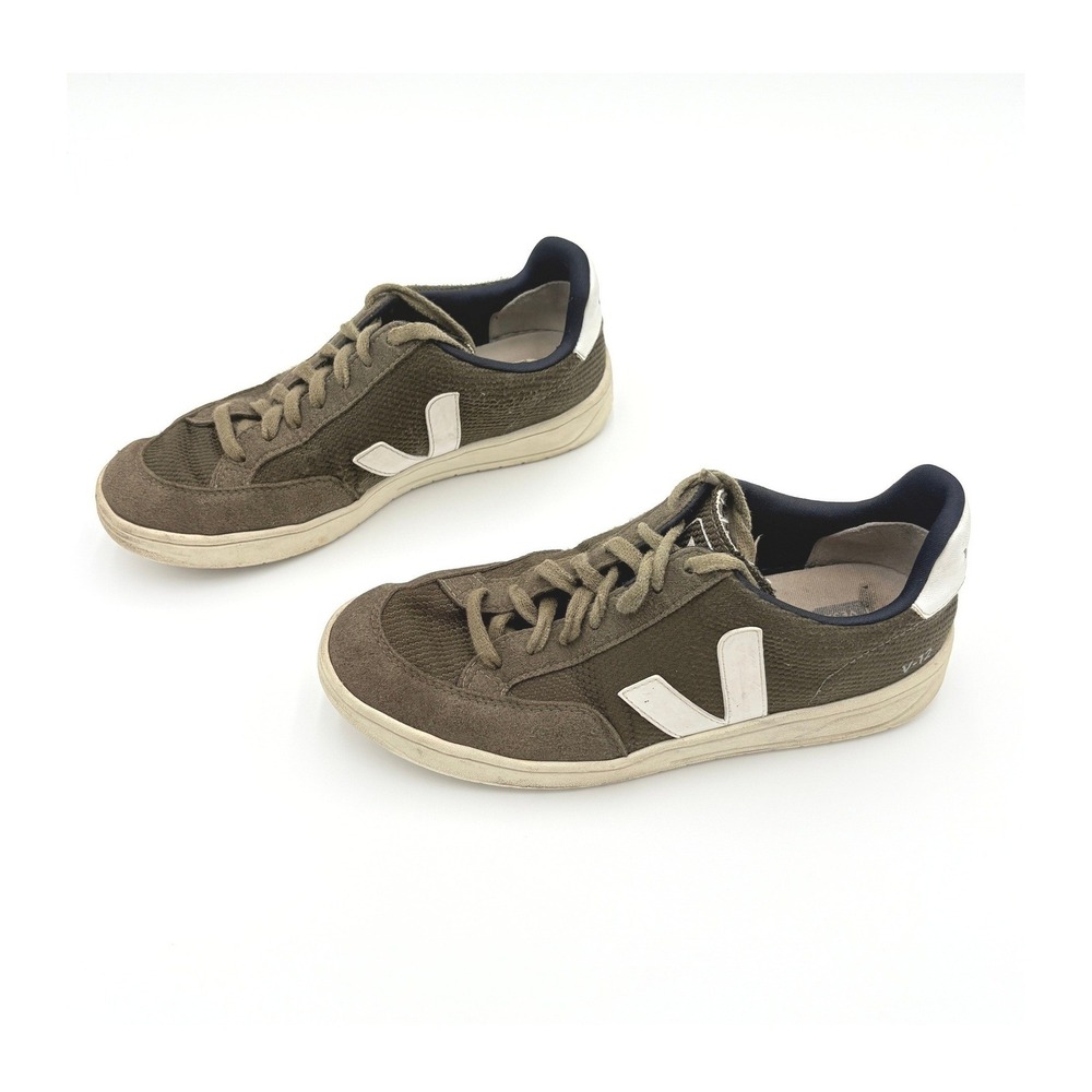VEJA V-12 Mens Size 9 Olive Green Suede Canvas Low Top Sneakers